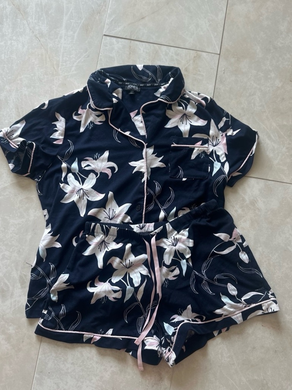 Jones New York Black Floral Button-Front Short Pajama Set
